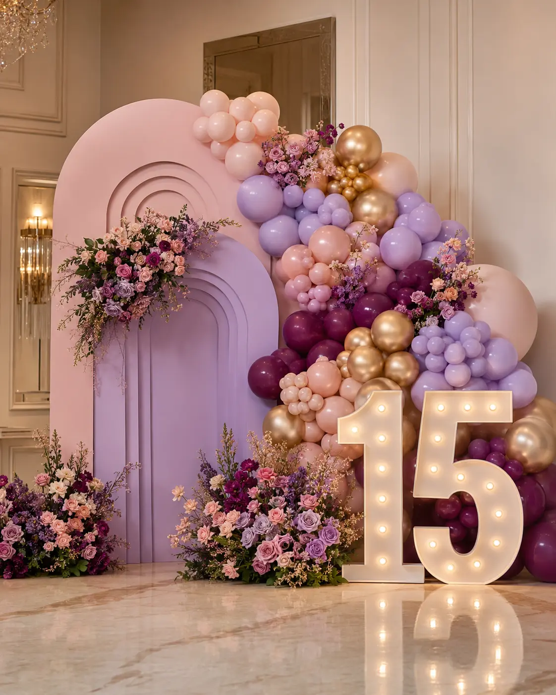 Temporary inspiration image of quinceañera balloon décor